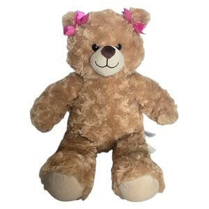 Build-A-Bear Happy Hugs Teddy 12" Classic‎ Plush Beige Curly Fur Pink Bows 2016